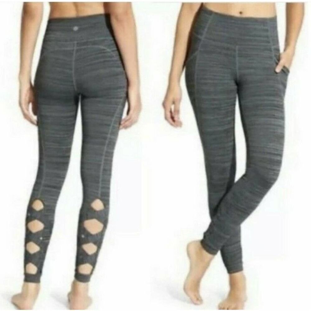 Athleta Cut Out Criss-Cross Chaturanga Ribbon Leggings In Gray Space Dye Size S